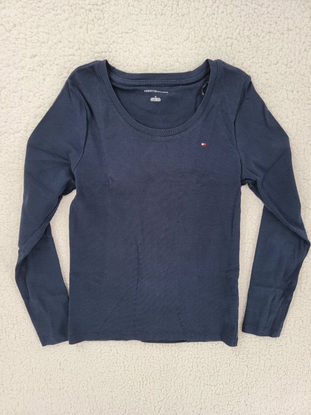 Tommy Hilfiger Women's Navy Blue Scoop Neck Long Sleeve Top Size Medium